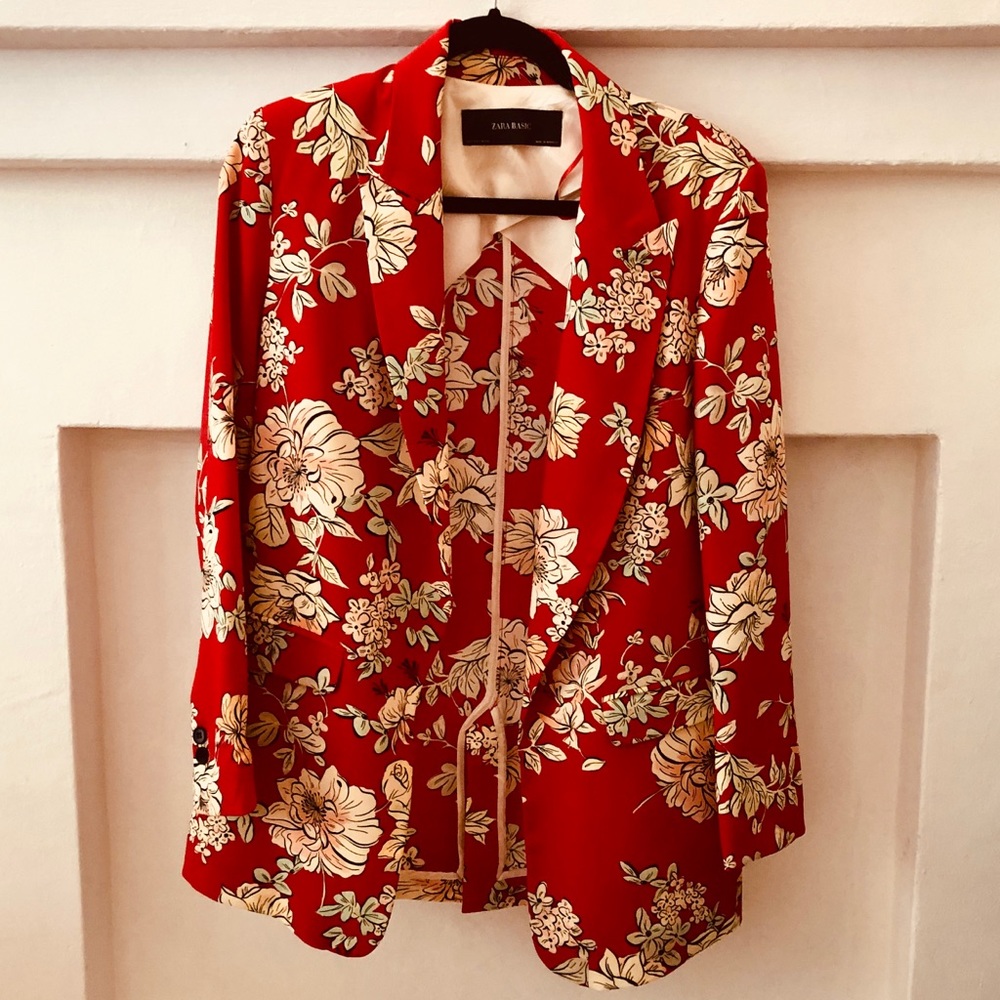Zara Red Floral Blazer
